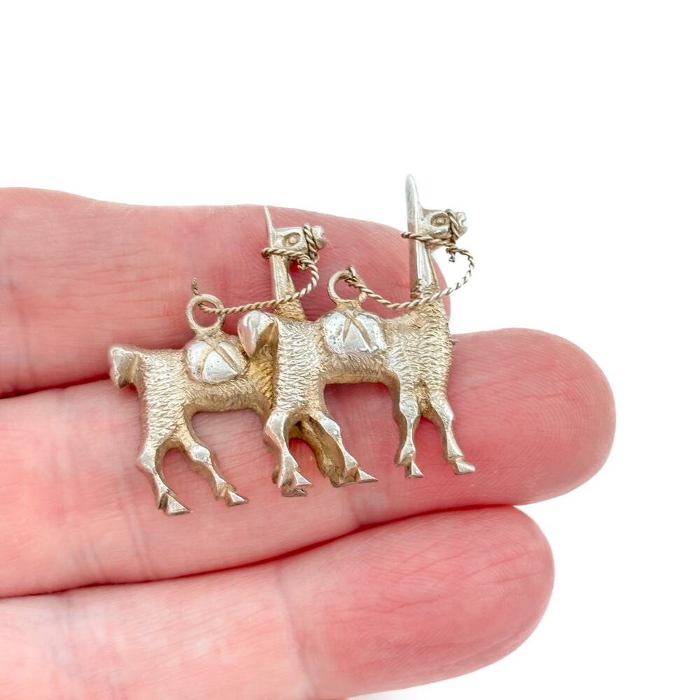 Vintage Sterling Silver 925 Llama Duo Brooch